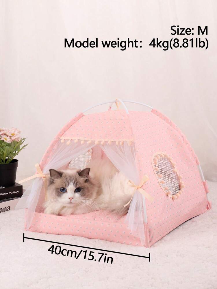 Floral Print Pet Tent For Cats And Dogs Breathable Washable Enclosed Pet House Portable Travel Bed Lightweight Design Suitable All Season
