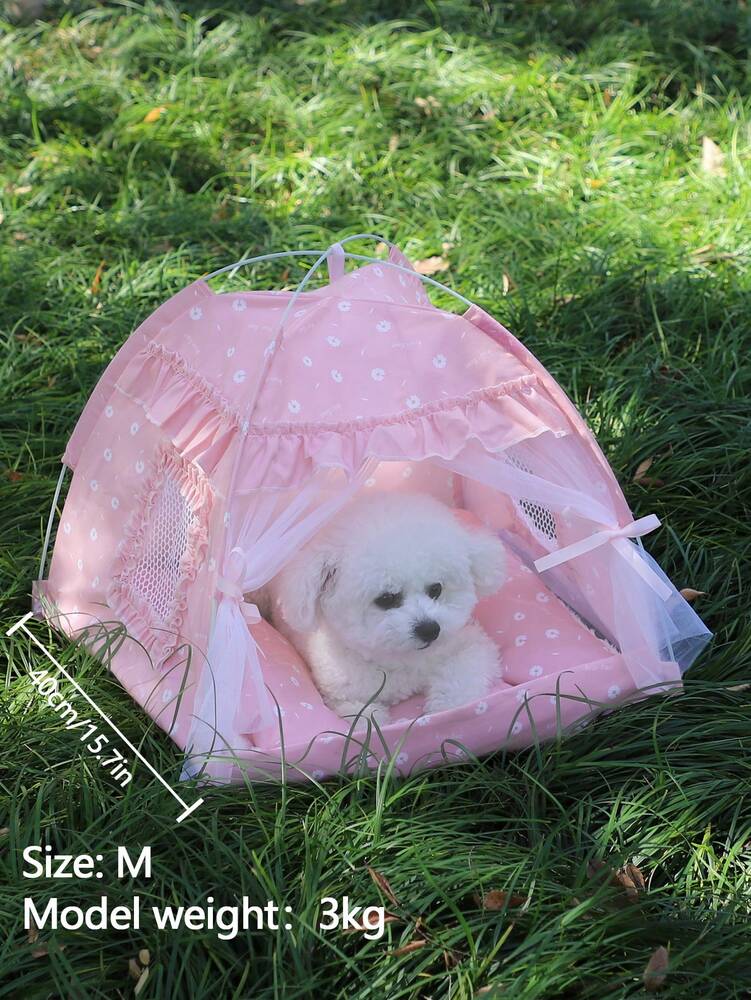 Floral Print Pet Tent For Cats And Dogs Breathable Washable Enclosed Pet House Portable Travel Bed Lightweight Design Suitable All Season