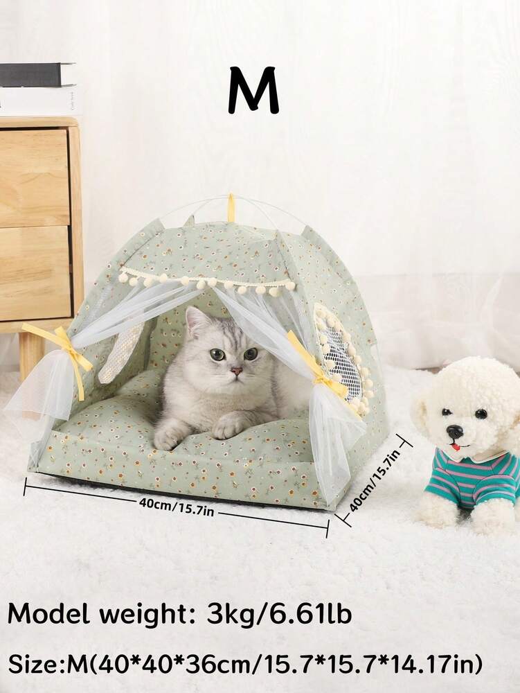 Floral Print Pet Tent For Cats And Dogs Breathable Washable Enclosed Pet House Portable Travel Bed Lightweight Design Suitable All Season