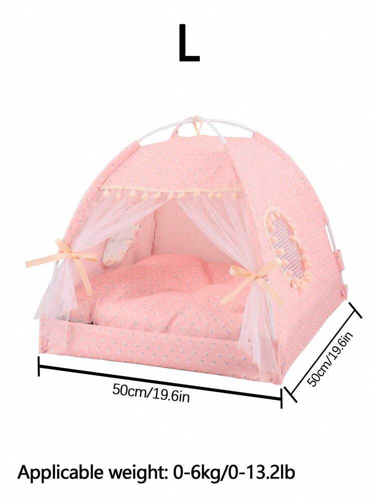Floral Print Pet Tent For Cats And Dogs Breathable Washable Enclosed Pet House Portable Travel Bed Lightweight Design Suitable All Season