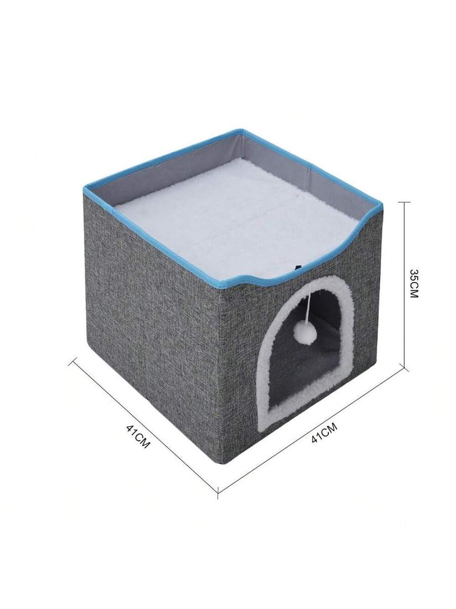 Foldable Cat Bed With Double Roof Design Scratch Pad And Plush Toy Cat House Indoor Outdoor Kitten Nest Puppy Bed Warm Washable Cushion