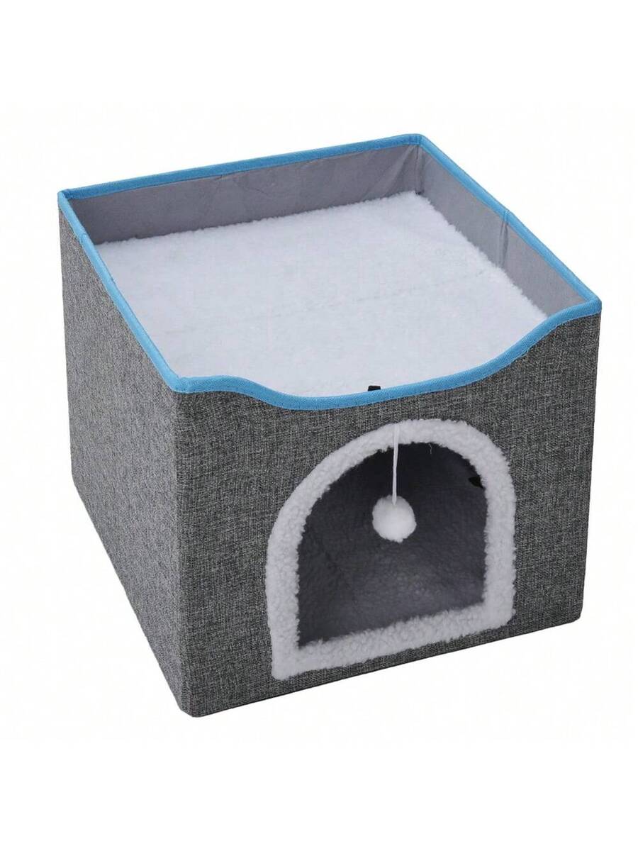 Foldable Cat Bed With Double Roof Design Scratch Pad And Plush Toy Cat House Indoor Outdoor Kitten Nest Puppy Bed Warm Washable Cushion