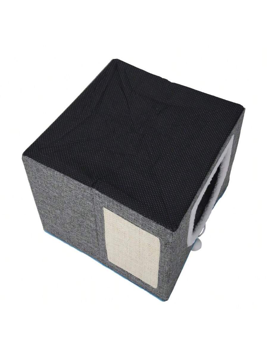 Foldable Cat Bed With Double Roof Design Scratch Pad And Plush Toy Cat House Indoor Outdoor Kitten Nest Puppy Bed Warm Washable Cushion