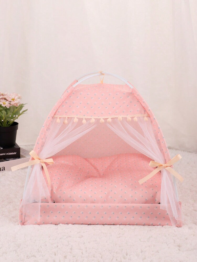 Floral Print Pet Tent For Cats And Dogs Breathable Washable Enclosed Pet House Portable Travel Bed Lightweight Design Suitable All Season