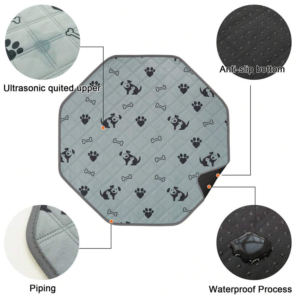 Washable Octagon Dog Pee Pad Reusable Cat Sleep Play Mat Fits 29 Inch Pen Crate Absorbent Leakproof Non Slip Puppy Training Pad Indoor