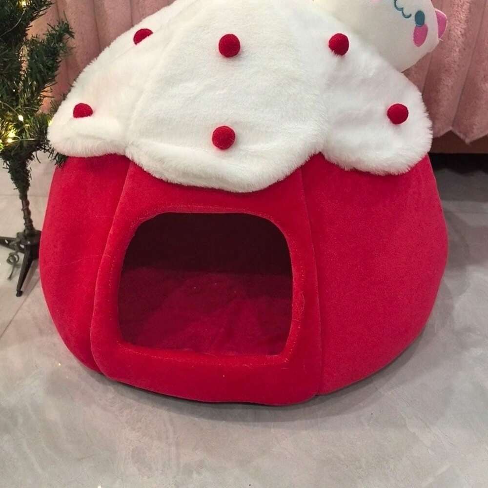Enclosed Cat Bed With Removable Cushion Warm Cozy Plush Pet House Indoor Nest For Small Dogs Cats Holiday Christmas Winter Pet Sleeping