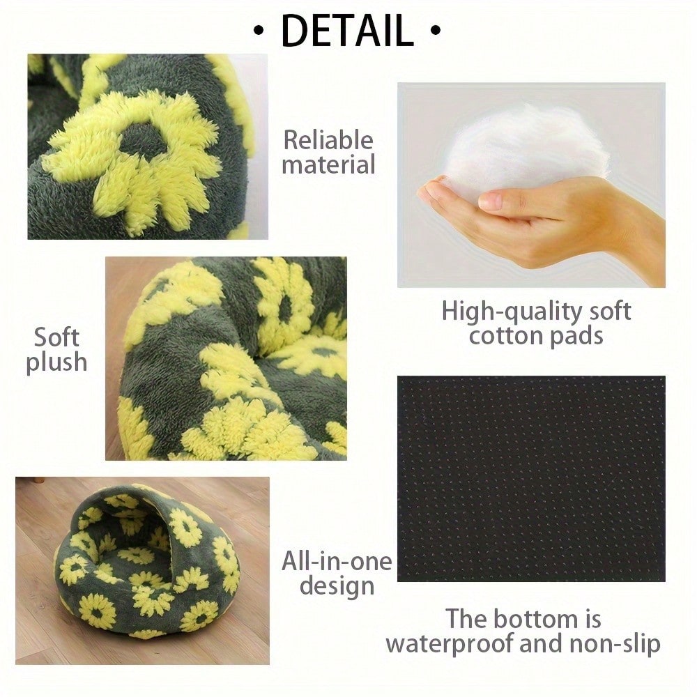 Shell Shaped Semi Enclosed Pet Bed Cozy Plush Cat Cave Nest Anti Anxiety Dog Sofa Cushion Round Bed Warm Comfortable Indoor Pet Sleeping