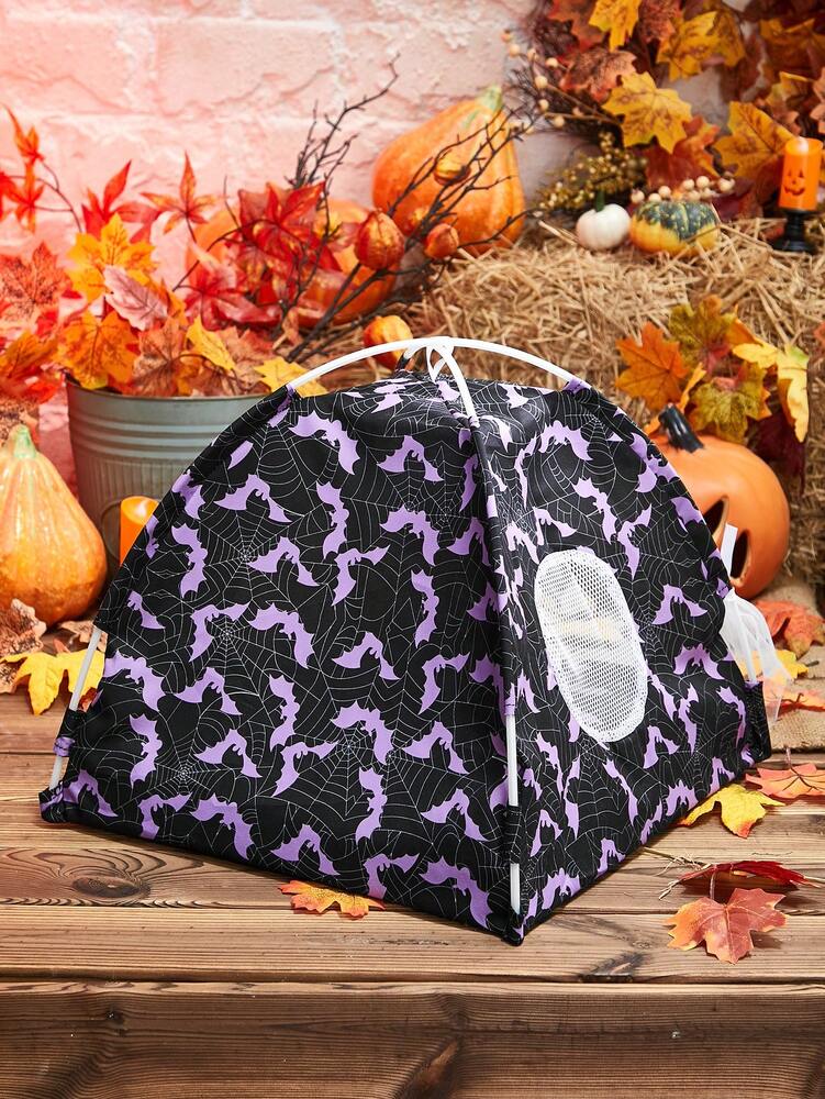 Breathable Pet Tent With Cute Bat Pattern Foldable Washable House For Small Medium Cats Dogs Cozy Portable Indoor Outdoor Sleeping Bed