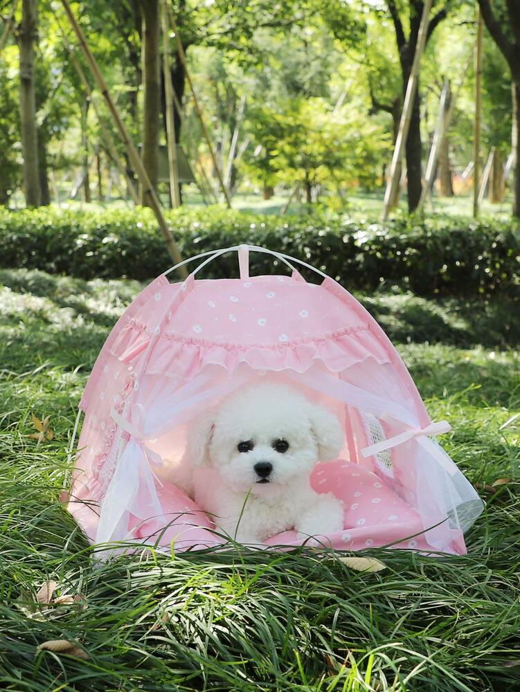 Floral Print Pet Tent For Cats And Dogs Breathable Washable Enclosed Pet House Portable Travel Bed Lightweight Design Suitable All Season