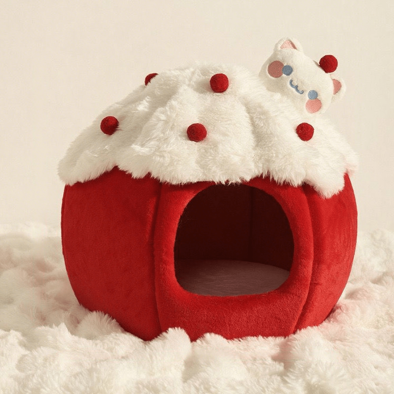 Enclosed Cat Bed With Removable Cushion Warm Cozy Plush Pet House Indoor Nest For Small Dogs Cats Holiday Christmas Winter Pet Sleeping