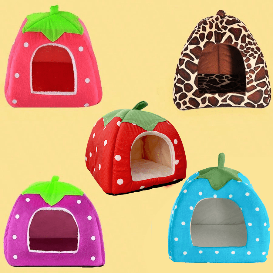 Small Pet Bed Strawberry Style Fully Enclosed Fleece Cuddle Cup Washable Winter Sleeping House For Ferret Chinchilla Hedgehog Rabbit