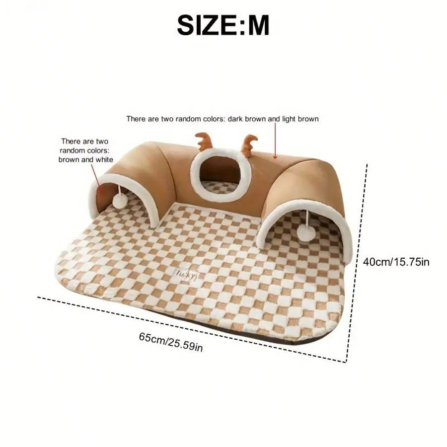 Cat Tunnel Bed For Small Pets All In One Hideout Tunnel With Deer Design Play And Sleep Cave Bed Warm Cushion For Cats Rabbits Hamsters