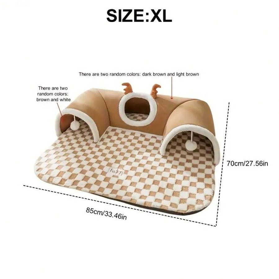 Cat Tunnel Bed For Small Pets All In One Hideout Tunnel With Deer Design Play And Sleep Cave Bed Warm Cushion For Cats Rabbits Hamsters