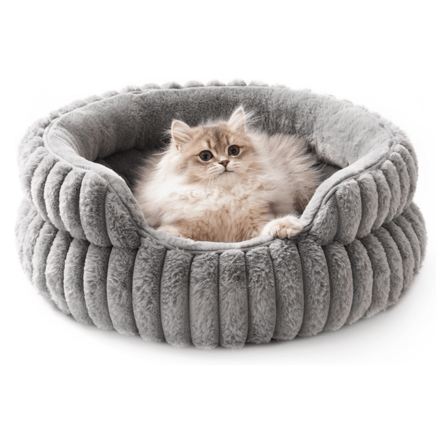 Beige Round Cat Bed For Indoor Use Soft Plush Small Dog Bed With Removable Washable Cushion Cozy Puppy Kitten Sleeping Nest Home Bed
