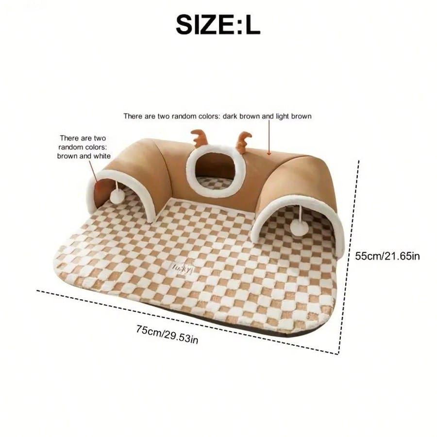 Cat Tunnel Bed For Small Pets All In One Hideout Tunnel With Deer Design Play And Sleep Cave Bed Warm Cushion For Cats Rabbits Hamsters
