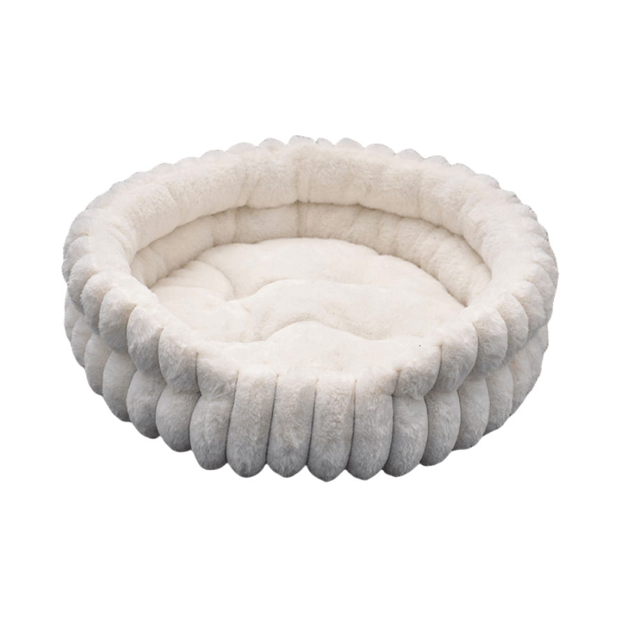 Beige Round Cat Bed For Indoor Use Soft Plush Small Dog Bed With Removable Washable Cushion Cozy Puppy Kitten Sleeping Nest Home Bed