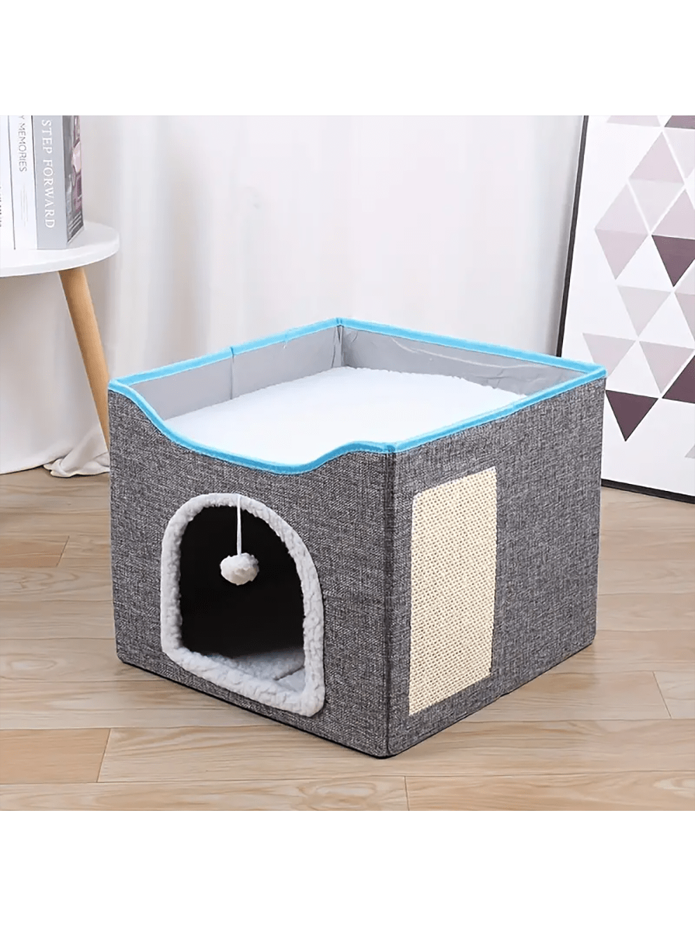 Foldable Cat Bed With Double Roof Design Scratch Pad And Plush Toy Cat House Indoor Outdoor Kitten Nest Puppy Bed Warm Washable Cushion