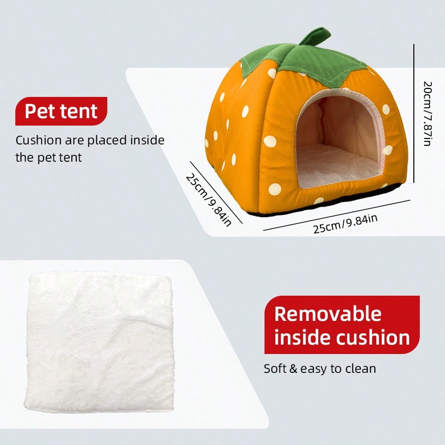 Small Pet Bed Strawberry Style Fully Enclosed Fleece Cuddle Cup Washable Winter Sleeping House For Ferret Chinchilla Hedgehog Rabbit