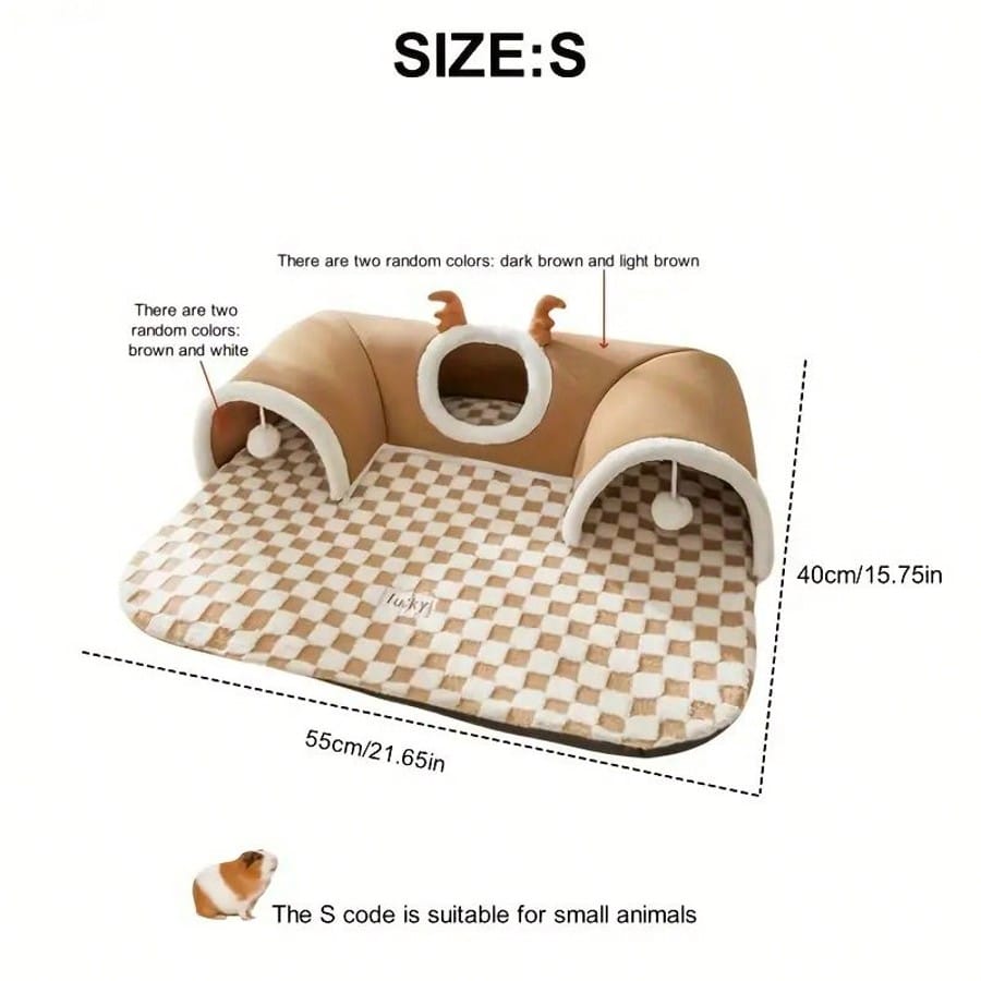 Cat Tunnel Bed For Small Pets All In One Hideout Tunnel With Deer Design Play And Sleep Cave Bed Warm Cushion For Cats Rabbits Hamsters