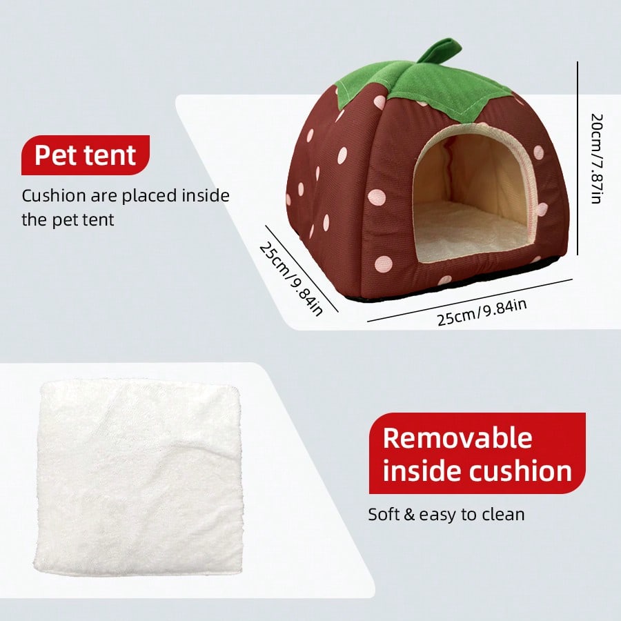 Small Pet Bed Strawberry Style Fully Enclosed Fleece Cuddle Cup Washable Winter Sleeping House For Ferret Chinchilla Hedgehog Rabbit