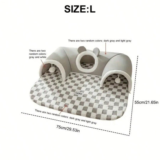 Cat Tunnel Bed For Small Pets All In One Hideout Tunnel With Deer Design Play And Sleep Cave Bed Warm Cushion For Cats Rabbits Hamsters