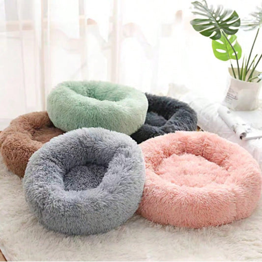 Plush Round Pet Bed Soft Fluffy Cushion Cozy Calming Bed For Cats And Dogs Suitable For Small Medium Large Breeds All Season Sleep Mat