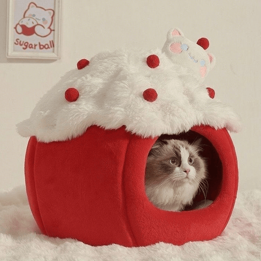 Enclosed Cat Bed With Removable Cushion Warm Cozy Plush Pet House Indoor Nest For Small Dogs Cats Holiday Christmas Winter Pet Sleeping
