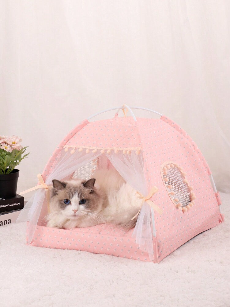 Floral Print Pet Tent For Cats And Dogs Breathable Washable Enclosed Pet House Portable Travel Bed Lightweight Design Suitable All Season