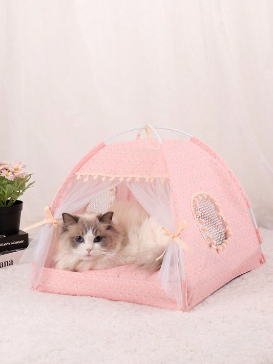 Floral Print Pet Tent For Cats And Dogs Breathable Washable Enclosed Pet House Portable Travel Bed Lightweight Design Suitable All Season