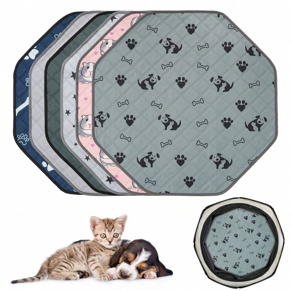 Washable Octagon Dog Pee Pad Reusable Cat Sleep Play Mat Fits 29 Inch Pen Crate Absorbent Leakproof Non Slip Puppy Training Pad Indoor