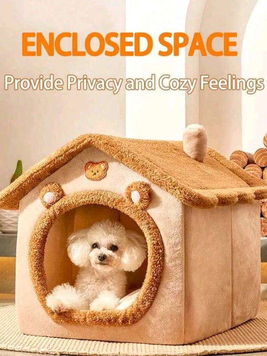 Thick Foldable Enclosed Cat Dog House Removable Washable Cushion Cozy Sleeping Bed For Small Dogs Cats Summer Winter All Season Use
