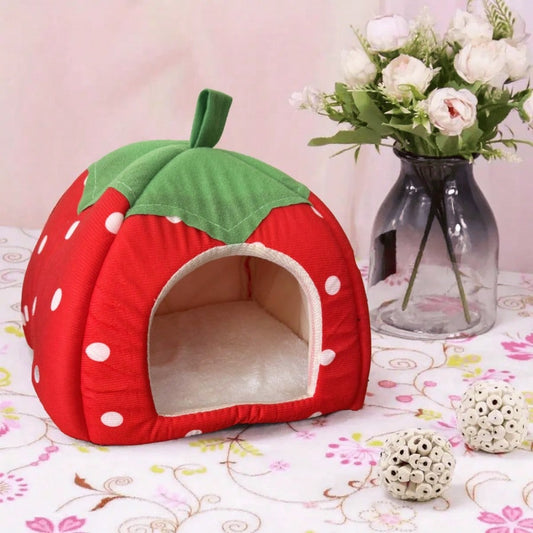 Small Pet Bed Strawberry Style Fully Enclosed Fleece Cuddle Cup Washable Winter Sleeping House For Ferret Chinchilla Hedgehog Rabbit