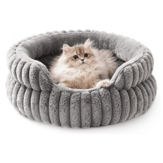 Beige Round Cat Bed For Indoor Use Soft Plush Small Dog Bed With Removable Washable Cushion Cozy Puppy Kitten Sleeping Nest Home Bed