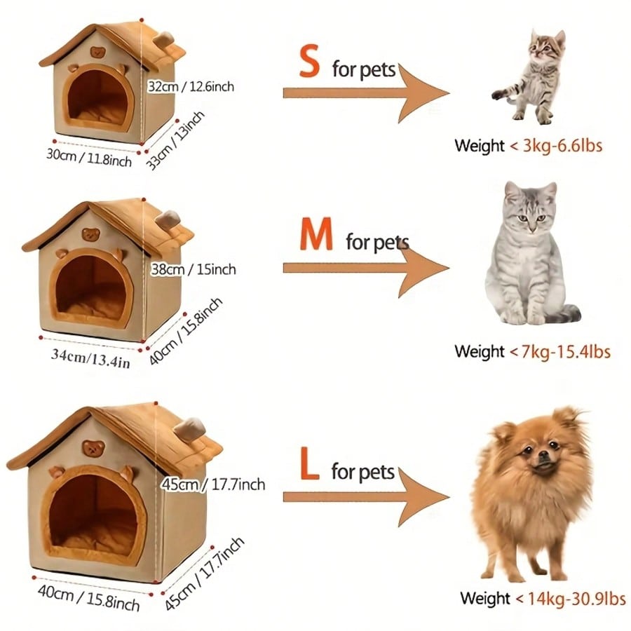 Thick Foldable Enclosed Cat Dog House Removable Washable Cushion Cozy Sleeping Bed For Small Dogs Cats Summer Winter All Season Use