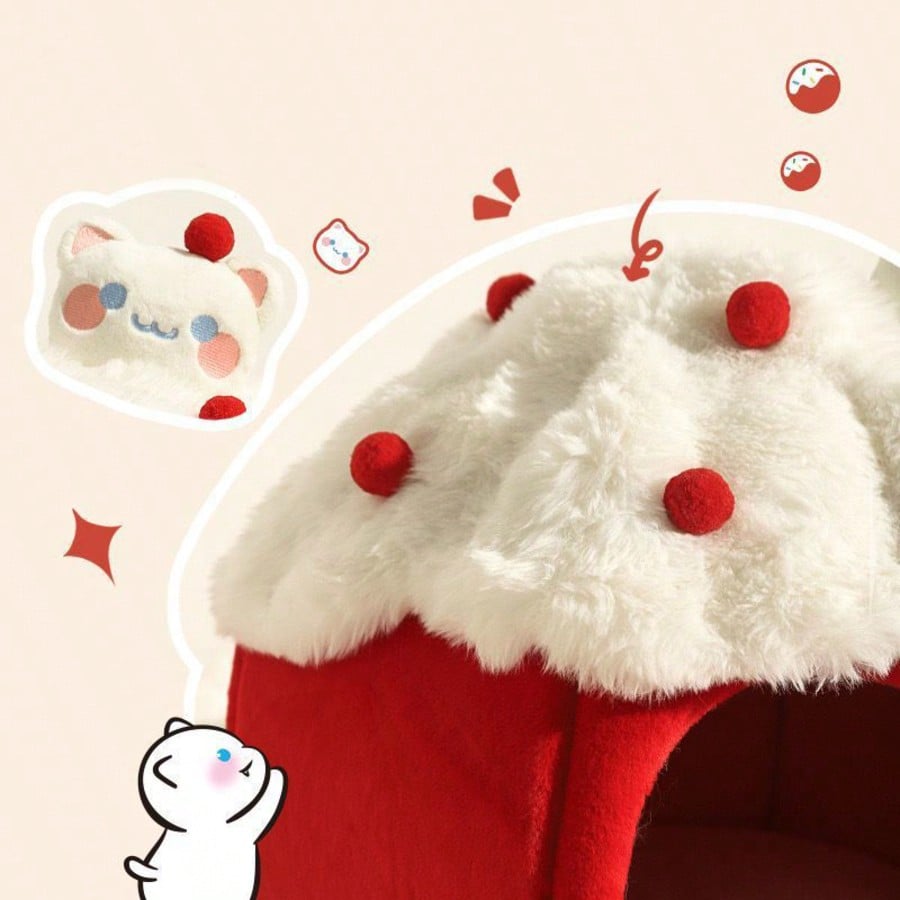 Enclosed Cat Bed With Removable Cushion Warm Cozy Plush Pet House Indoor Nest For Small Dogs Cats Holiday Christmas Winter Pet Sleeping