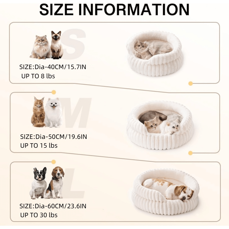 Beige Round Cat Bed For Indoor Use Soft Plush Small Dog Bed With Removable Washable Cushion Cozy Puppy Kitten Sleeping Nest Home Bed
