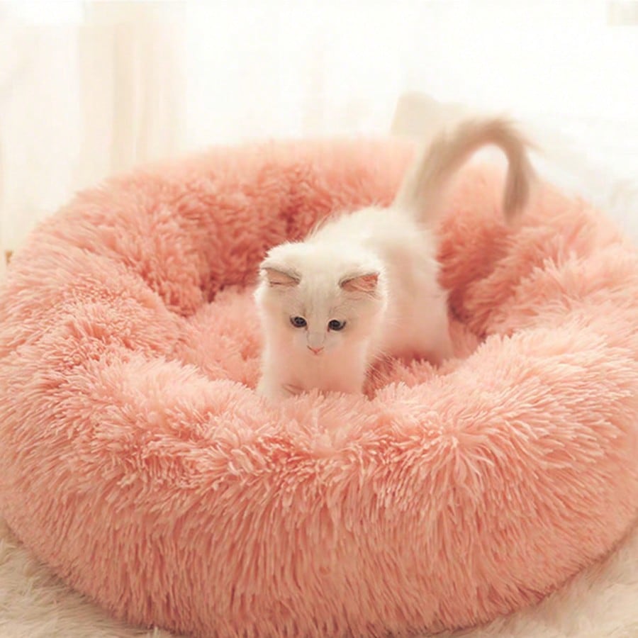Plush Round Pet Bed Soft Fluffy Cushion Cozy Calming Bed For Cats And Dogs Suitable For Small Medium Large Breeds All Season Sleep Mat