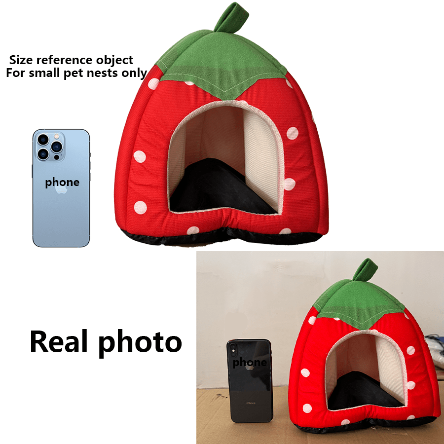 Small Pet Bed Strawberry Style Fully Enclosed Fleece Cuddle Cup Washable Winter Sleeping House For Ferret Chinchilla Hedgehog Rabbit