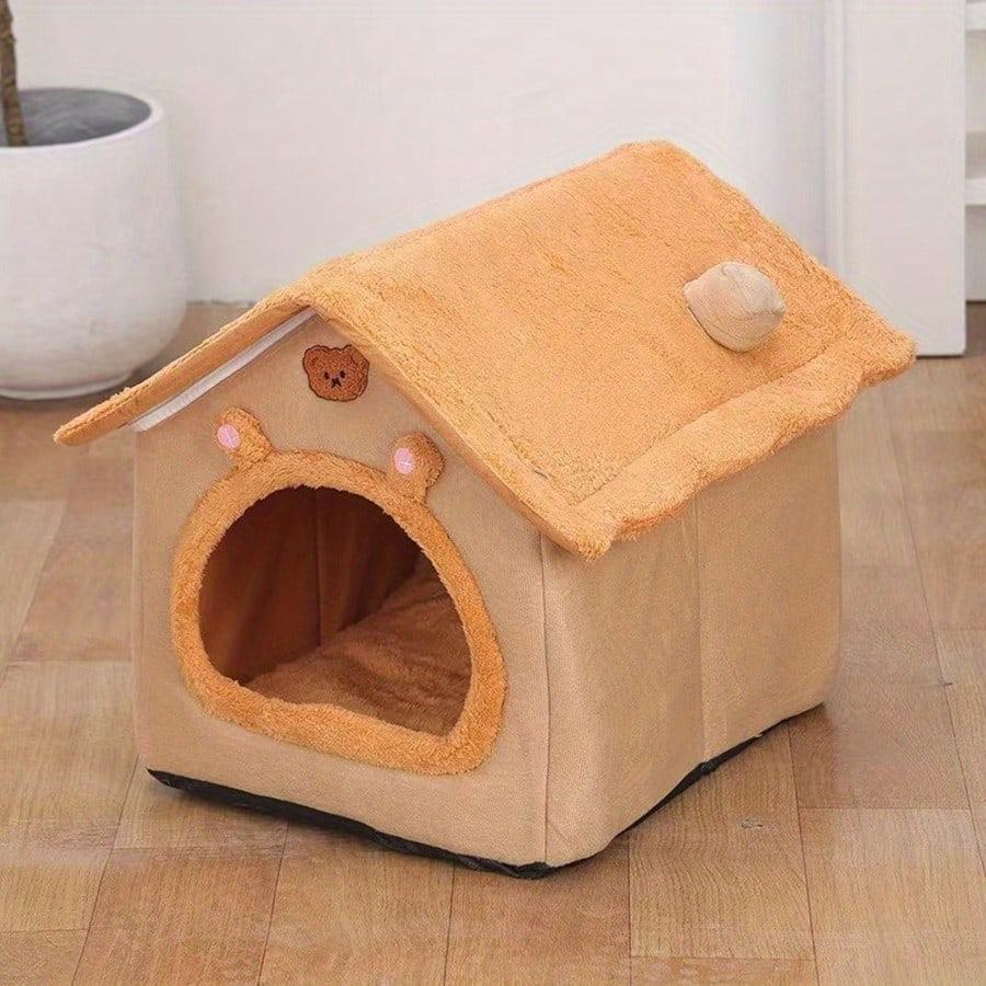 Thick Foldable Enclosed Cat Dog House Removable Washable Cushion Cozy Sleeping Bed For Small Dogs Cats Summer Winter All Season Use