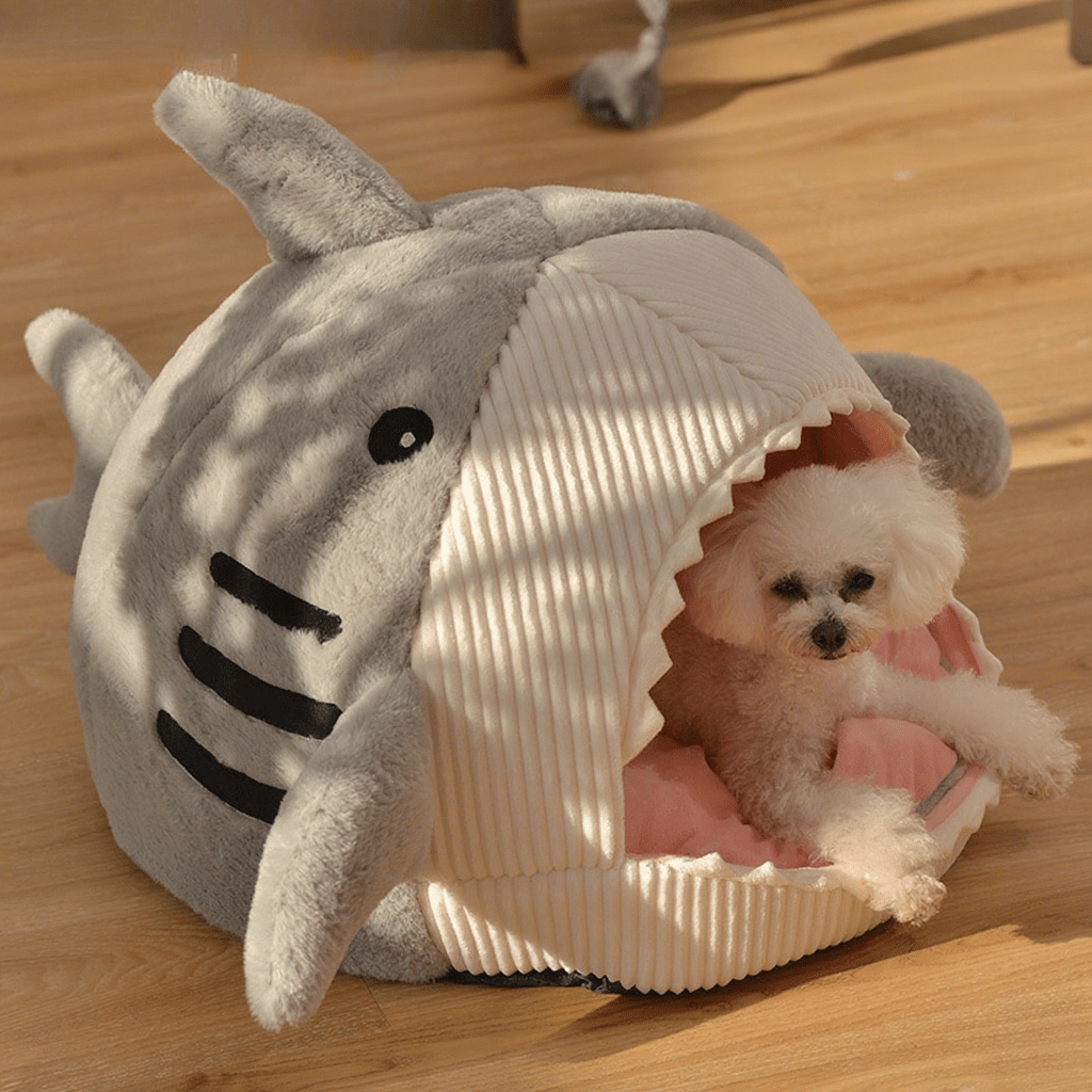 Shark Shaped Pet Bed Soft Warm Enclosed Cave Design For Cats And Dogs Cozy Nest Cushion Bed Provides Security For Indoor Sleeping