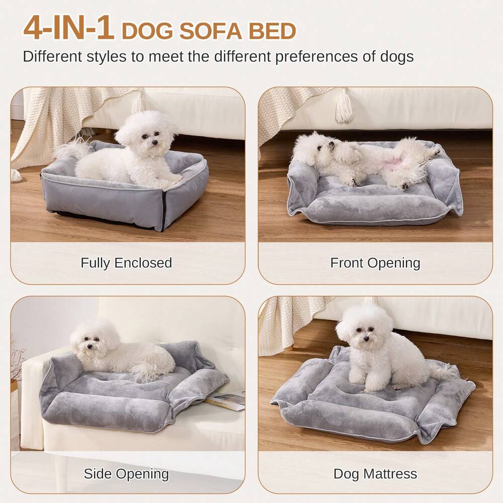 4 In 1 Foldable Dog Sofa Bed Flannel Washable Pet Lounger With Pillow Cushion Non Slip Bottom Comfortable Sleeping Bed For Cats And Dogs