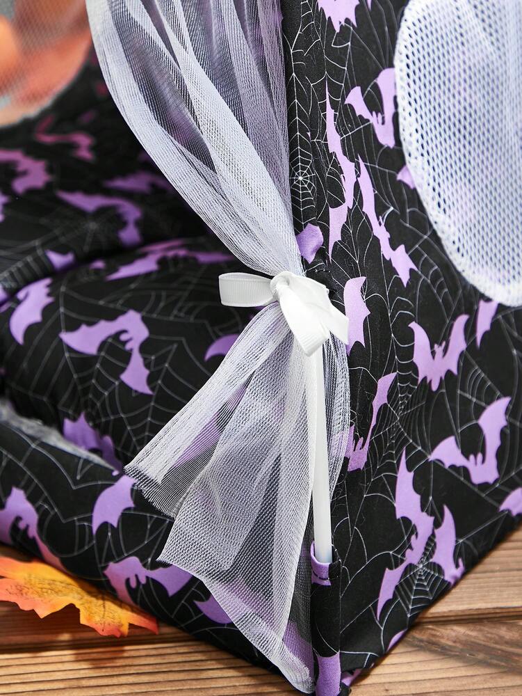 Breathable Pet Tent With Cute Bat Pattern Foldable Washable House For Small Medium Cats Dogs Cozy Portable Indoor Outdoor Sleeping Bed
