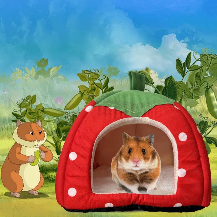 Small Pet Bed Strawberry Style Fully Enclosed Fleece Cuddle Cup Washable Winter Sleeping House For Ferret Chinchilla Hedgehog Rabbit