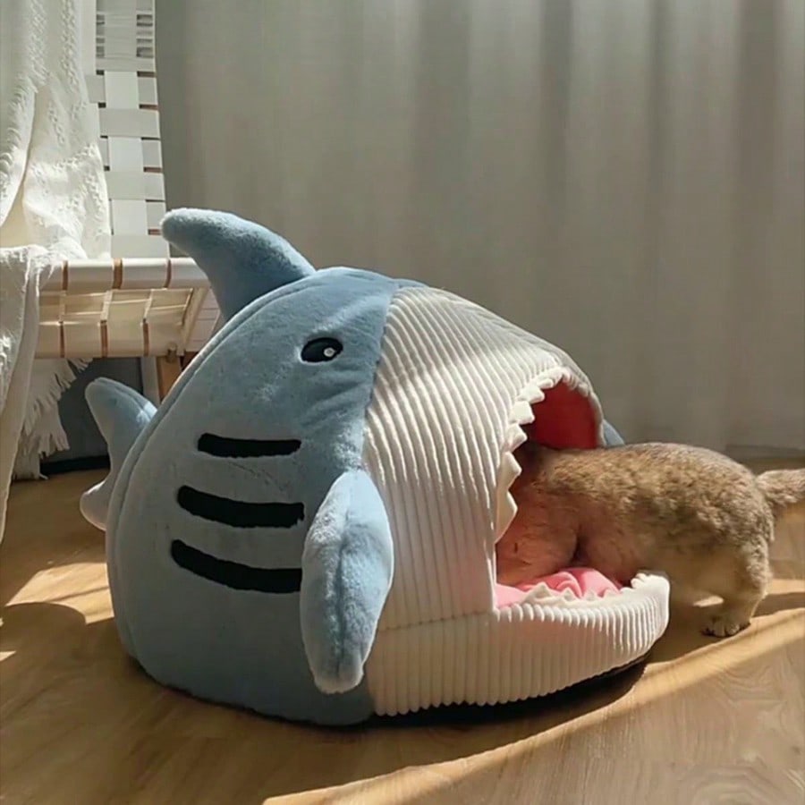 Shark Shaped Pet Bed Soft Warm Enclosed Cave Design For Cats And Dogs Cozy Nest Cushion Bed Provides Security For Indoor Sleeping