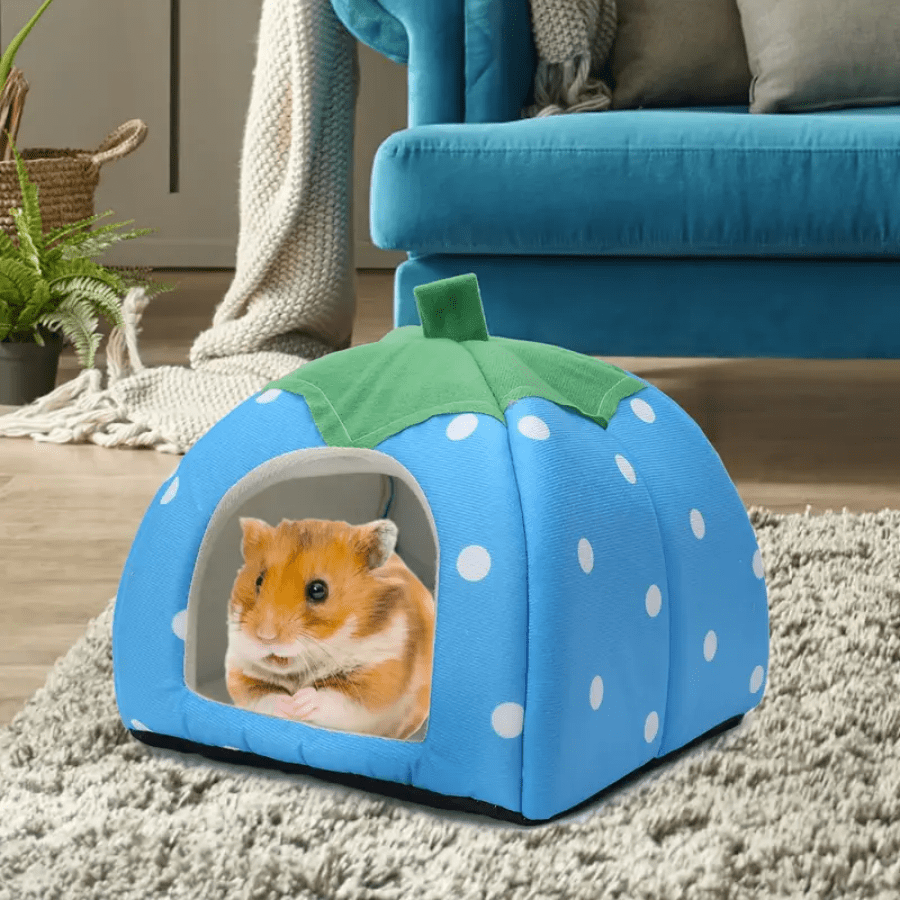 Small Pet Bed Strawberry Style Fully Enclosed Fleece Cuddle Cup Washable Winter Sleeping House For Ferret Chinchilla Hedgehog Rabbit