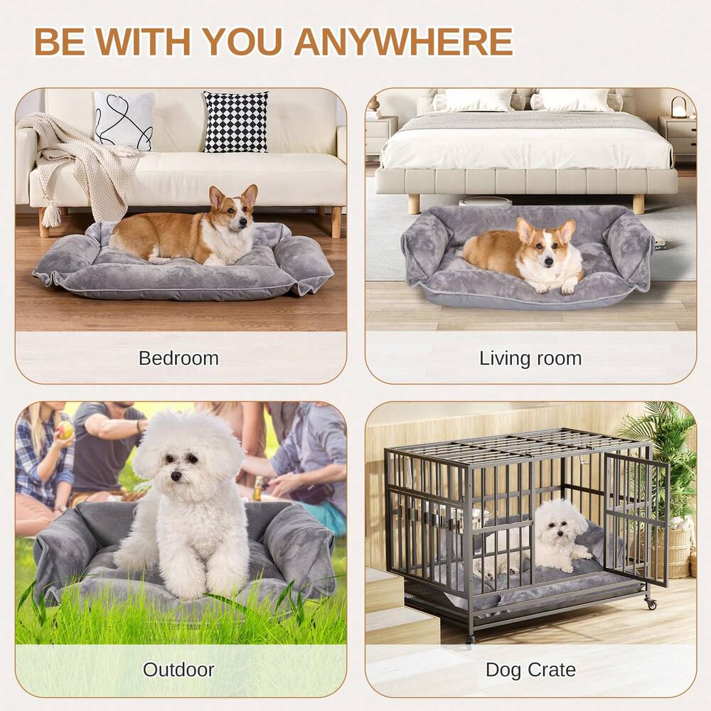 4 In 1 Foldable Dog Sofa Bed Flannel Washable Pet Lounger With Pillow Cushion Non Slip Bottom Comfortable Sleeping Bed For Cats And Dogs