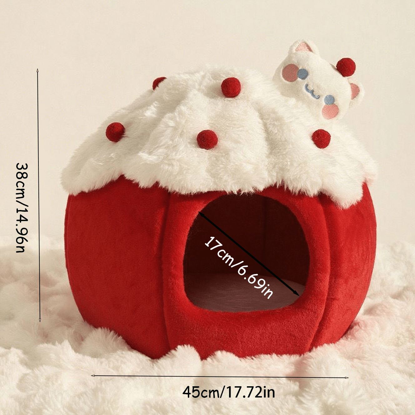 Enclosed Cat Bed With Removable Cushion Warm Cozy Plush Pet House Indoor Nest For Small Dogs Cats Holiday Christmas Winter Pet Sleeping