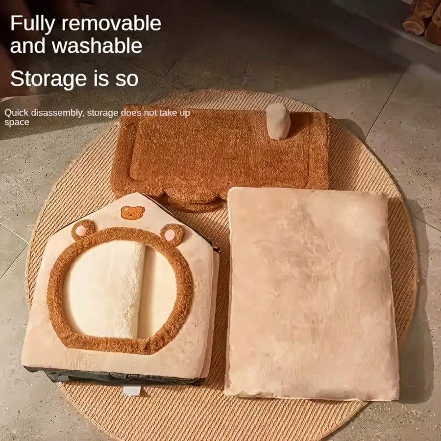 Thick Foldable Enclosed Cat Dog House Removable Washable Cushion Cozy Sleeping Bed For Small Dogs Cats Summer Winter All Season Use