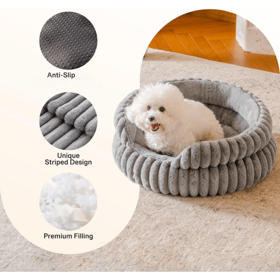 Beige Round Cat Bed For Indoor Use Soft Plush Small Dog Bed With Removable Washable Cushion Cozy Puppy Kitten Sleeping Nest Home Bed