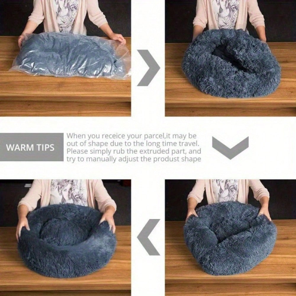 Shell Shaped Semi Enclosed Pet Bed Cozy Plush Cat Cave Nest Anti Anxiety Dog Sofa Cushion Round Bed Warm Comfortable Indoor Pet Sleeping